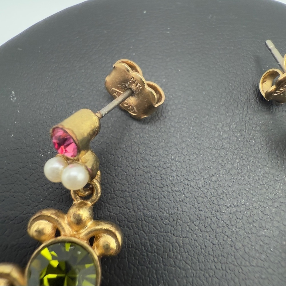 Avon Vintage Bronzy Gold and Green Floral Dangle Earrings - Picture 7 of 12